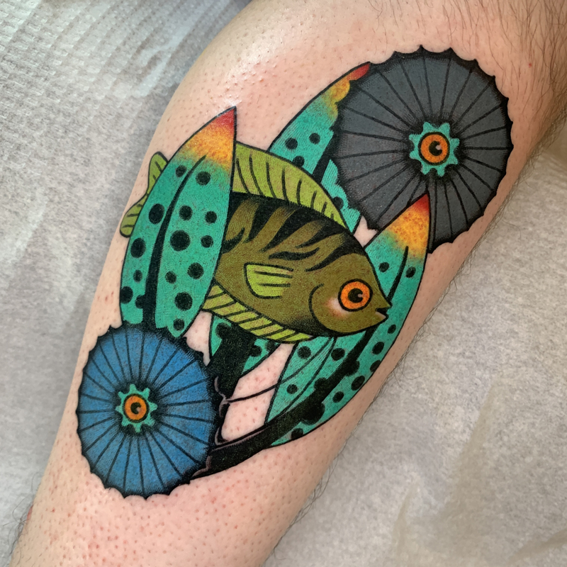 Fish with Flowers Tattoo by Caitlin Drake McKay